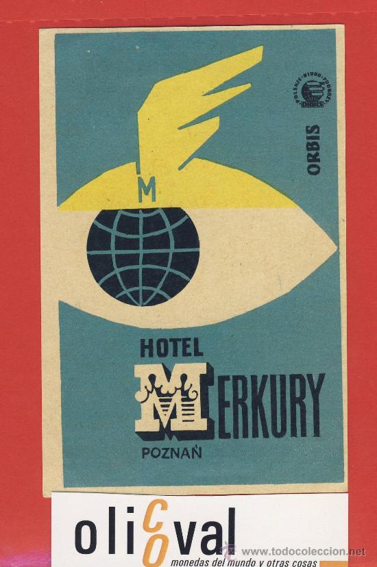 Etiquetas antiguas: ETIQUETA HOTEL-POLONIA- HOTEL MERCKURY-POZNA&Ntilde;-LUSTRACION- 80x121mm DISE&Ntilde;O-A&Ntilde;OS 40-