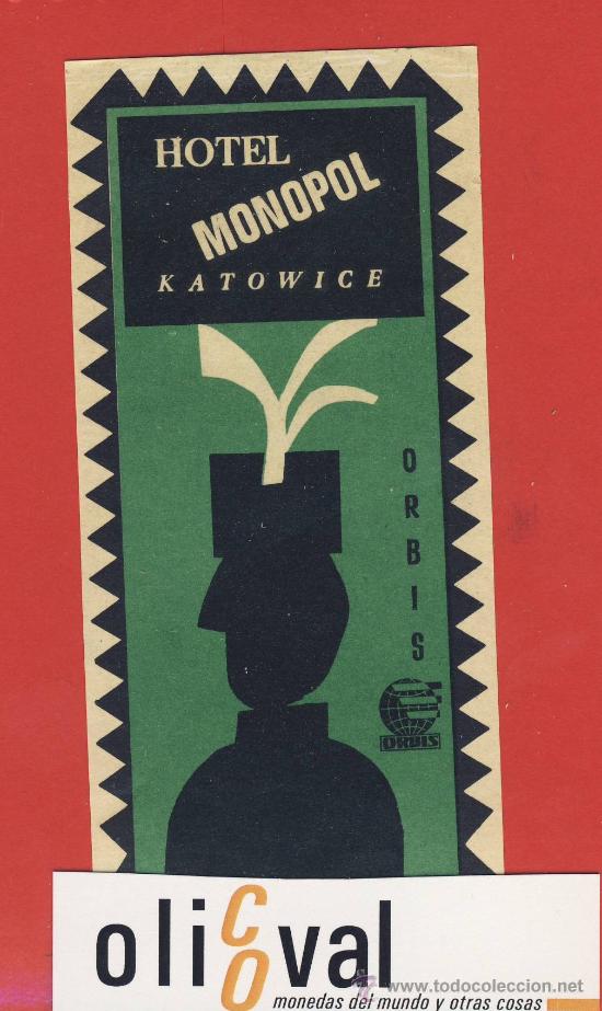 Etiquetas antiguas: ETIQUETA HOTEL-POLONIA- HOTEL MONOPOL-KATOWIICE-LUSTRACION-60X118 mm DISE&Ntilde;O-A&Ntilde;OS 40-
