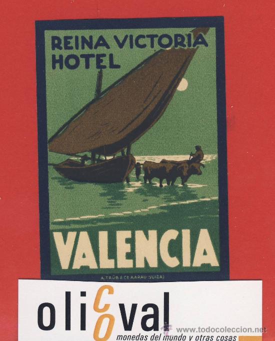 Etiquetas antiguas: ETIQUETA HOTEL - HOTEL REINA VICTORIA - VALECIA 1 PRIMERA ILUSTRACION - PIE IMPRENTA -1913 60x 85 mm