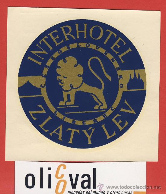 Etiquetas antiguas: ETIQUETA  HOTEL -REP. CHECA- HOTEL INTERHOTEL ZLATY LEV- LIBEREC - ILUSTRACION   80 mm