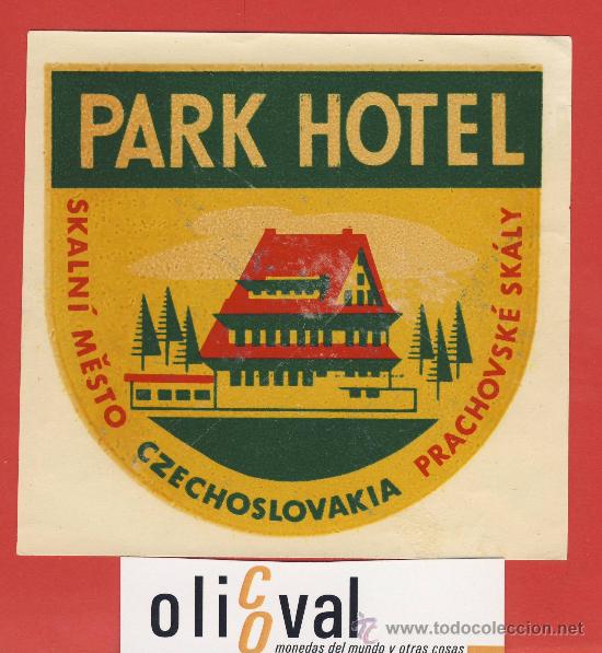 Etiquetas antiguas: ETIQUETA  HOTEL -REP. CHECA-  PARK HOTEL-SKALNI MESTO- ILUSTRACION   110 mm