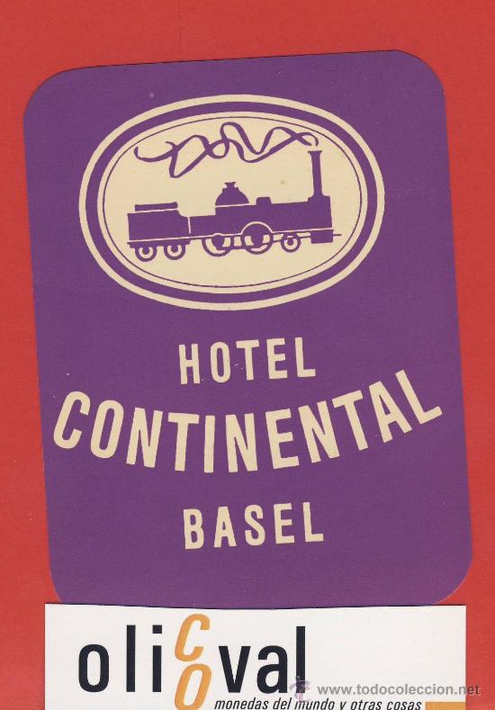 Etiquetas antiguas: ETIQUETA  HOTEL -SUIZA -TREN-  HOTEL  CONTINENTAL- BASEL -ILUSTRACION- 105X80  mm
