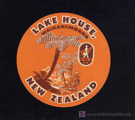 Etiquetas antiguas: ETIQUETA DE HOTEL - LAKE HOUSE- WAIKAREMOANA - NUEVA ZELANDA.