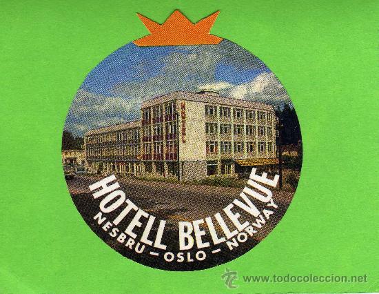 Etiquetas antiguas: ETIQUETA DE HOTEL -  HOTELL BELLEVUE - NESBRU-OSLO- NORUEGA