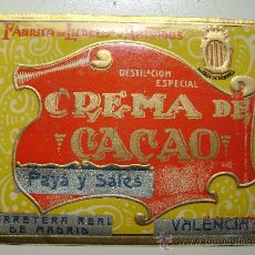 Etiquetas antiguas: ETIQUETA CREMA DE CACAO.PAYA Y SALES .VALENCIA.E009