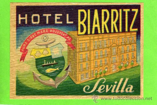 Etiquetas antiguas: ETIQUETA HOTEL -  HOTEL BIARRITZ - SEVILLA.