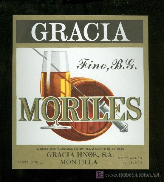 Alte Etiketten: ETIQUETA DE FINO MORILES. GRACIA HNOS. MONTILLA. ESPA&Ntilde;A.