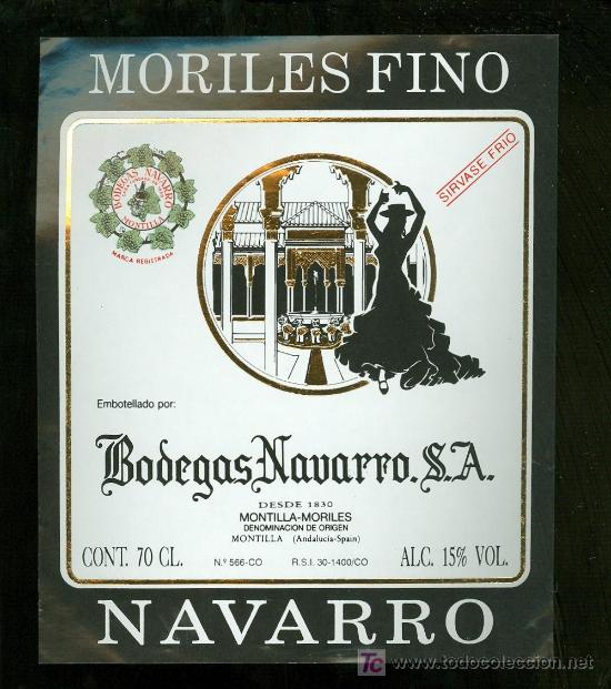 Etichette antiche: ETIQUETA DE MORILES FINO. BODEGAS NAVARRO. MONTILLA MORILES. ESPA&Ntilde;A.