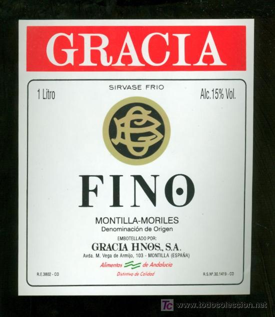Etichette antiche: ETIQUETA DE FINO. GRACIA HNOS. MONTILLA MORILES. ESPA&Ntilde;A.