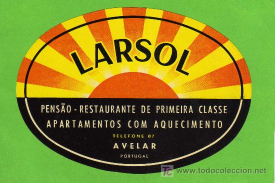 Etiquetas antiguas: ETIQUETA DE HOTEL -   HOTEL  LARSOL - AVELAR - PORTUGAL.