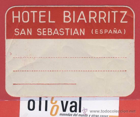 Etiquetas antiguas: ETIQUETA HOTEL-ESPA&Ntilde;A-HOTEL BIARRITZ-ROJA-SAN SEBASTIAN-GUIPUZCUA- 110X70mm