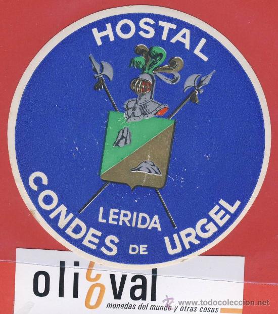 Etiquetas antiguas: ETIQUETA HOTEL-ESPA&Ntilde;A-HOSTALCONDES DE URGEL- ILUSTRACION-LERIDA- 90mm
