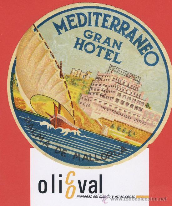 Etiquetas antiguas: ETIQUETA  HOTEL-ESPA&Ntilde;A-HOTEL MEDITERRANEO- PALMA DE MALLORCA -ISLAS BALEARES-ILUSTRACION-110   mm