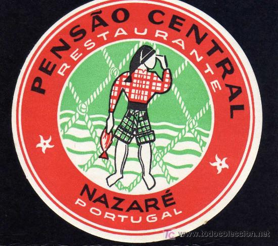 Etiquetas antiguas: ETIQUETA DE HOTEL -   HOTEL PENSAO CENTRAL - NAZAR&Eacute; - PORTUGAL.