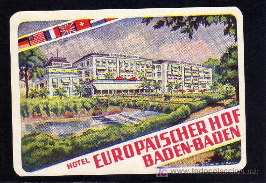 Etiquetas antiguas: ETIQUETA DE HOTEL - HOTEL EUROP&middot;A&middot;ISCHER HOF - BADEN-BADEN - ALEMANIA.