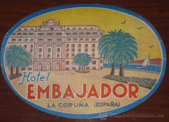 Etiquetas antiguas: ANTIGUA ETIQUETA DE MALETA - ANTIQUE LUGGAGE BAGAGE LABEL - ANCIEN ETIQUETTE LA VALISE - HOTEL EMBAJ