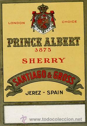 Etiquetas antiguas: ETIQUETA VINO PRINCE ALBERT 1875 SHERRY SANTIAGO & GROSS (ET-045,6)
