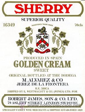 Etiquetas antiguas: ETIQUETA VINO SHERRY SUPERIOR QUALITY GOLDEN CREAM SWEET. M. ALVAREZ & CO (ET-062,10)