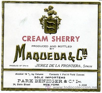 Etiquetas antiguas: ETIQUETA VINO CREAM SHERRY. MAQUEDA & CIA. ET-093 ,10