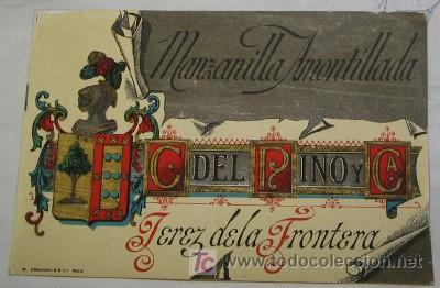 Etiquetas antiguas: ETIQUETA DE MANZANILLA AMONTILLADA, C. DEL PINO, JEREZ