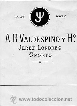 Etiquetas antiguas: ETIQUETA DE VINO  TRADE MARK A.R. VALDESPINO Y H&ordm;. OPORTO  (ET-125)