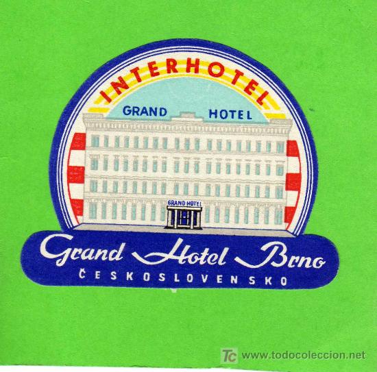 Etiquetas antiguas: ETIQUETA HOTEL - GRAND HOTEL BRNO - INTERHOTEL - CHECOSLOVAQUIA.