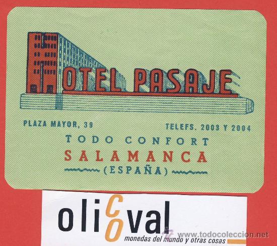 Etiquetas antiguas: ETIQUETA HOTEL - ESPA&Ntilde;A- HOTEL PASAJE -SALAMANCA--ESPA&Ntilde;A-100X107mm