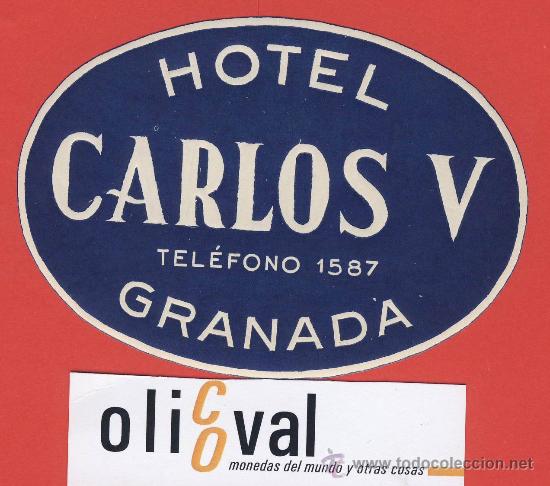 Etiquetas antiguas: ETIQUETA HOTEL - ESPA&Ntilde;A-HOTEL CARLOS V -GRANADA-ESPA&Ntilde;A- 100 mm
