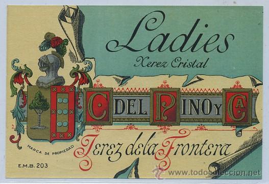 Etiquetas antiguas: ETIQUETA VINO LADIES XEREZ CRISTAL. C. DEL PINO Y CA. JEREZ  (ET-195,3)