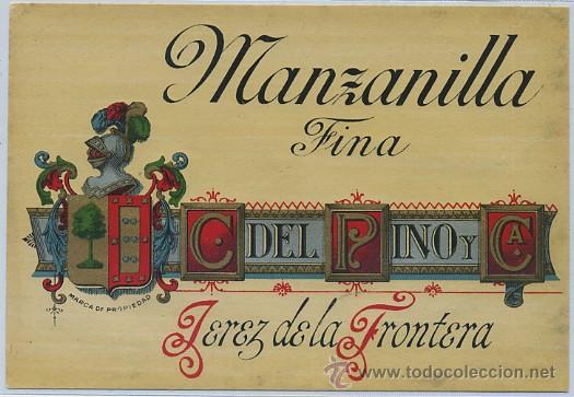 Etiquetas antiguas: ETIQUETA VINO MANZANILLA FINA. C. DEL PINO Y CA. JEREZ (ET-222,3)