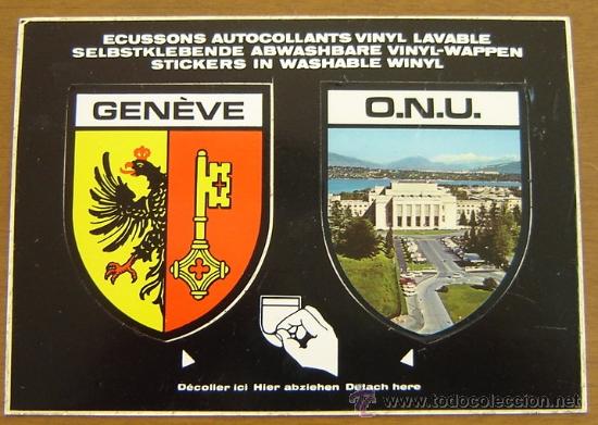 Etiquetas antiguas: POSTAL PEGATINA ADHESIVO GENEVE ONU - GINEBRA SUIZA a&ntilde;os 80s - original sin despegar