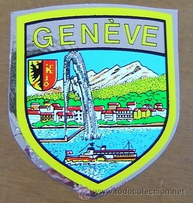 Etiquetas antiguas: PEGATINA ADHESIVO GENEVE SUISSE-GINEBRA SUIZA a&ntilde;os 1980s - original sin despegar