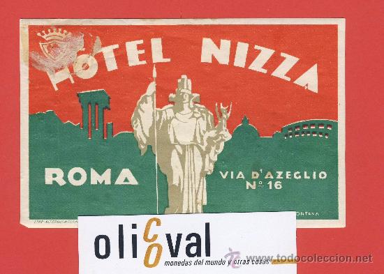 Etiquetas antiguas: ETIQUETA  HOTEL-ITALIA -HOTEL NIZAROMA-ILUSTRACION DATADA- FIRMADA-FONTANA122 X75  mm  VER DEFECTO