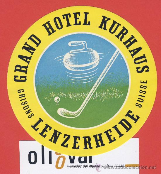 Etiquetas antiguas: ETIQUETA  HOTEL-SUIZA -GRD,HOTEL KURHAUS -LENZERHEIDE-- ILUSTRACION HUECO - 100 mm