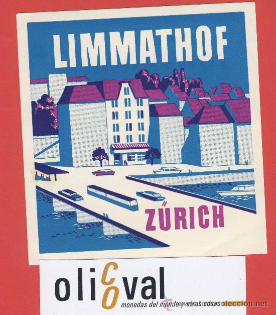 Etiquetas antiguas: ETIQUETA  HOTEL-SUIZA -LIMMATHOF-ILUSTRACION HUECO -Z&Uacute;RICH 94X100  mm