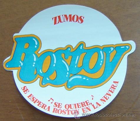 Etiquetas antiguas: PEGATINA ADHESIVO ZUMOS ROSTOY - a&ntilde;os 1980s - original sin despegar