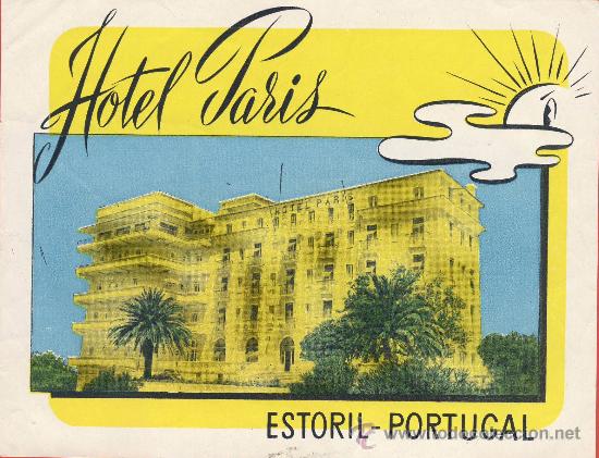 Etiquetas antiguas: Etiqueta HOTEL - PORTUGAL-HOTEL PARIS - ESTORIL - ILUSTRACION- 150 X 115 mm.