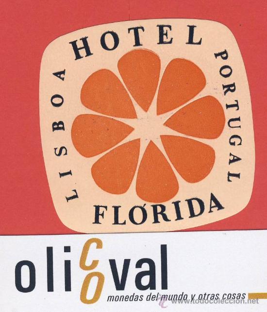 Etiquetas antiguas: ETIQUETA HOTEL -PORTUGAL-HOTEL FLORIDA-LISBOA-CREMA - 58 mm -ILUSTRACION-