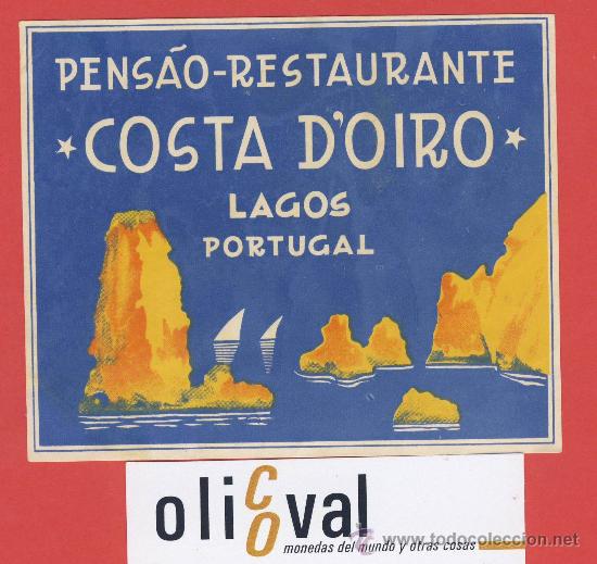 Etiquetas antiguas: ETIQUETA  HOTEL -PORTUGAL-PENS&Aacute;O COSTA D&Oacute;IRO-LAGOS-ILUSTRACION -105X 86mm -