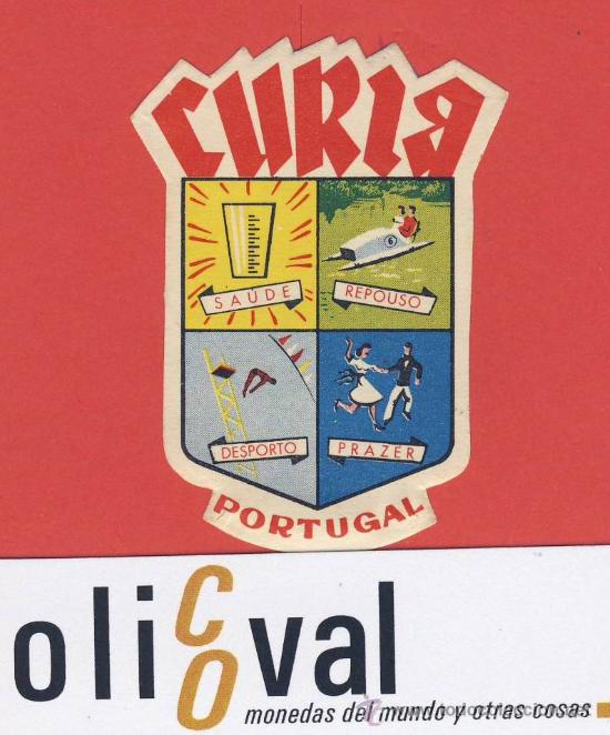 Etiquetas antiguas: ETIQUETA HOTEL -PORTUGAL-HOTEL CURIA --ILUSTRACION -TROQUEL-58- mm -