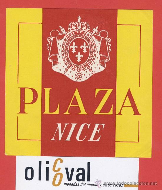 Etiquetas antiguas: Etiqueta Hotel   -Francia - HOTEL  PLAZA-NICE-ILUSTRACION   95X95  mm