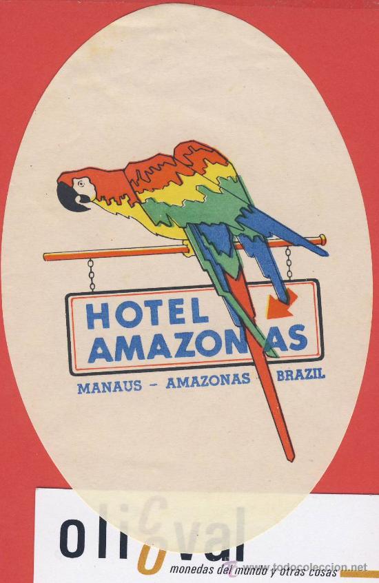 Etiquetas antiguas: ETIQUETA  HOTEL -BRASIL-HOTEL AMAZONAS NANAUS -AMAZONAS-BRAZIL-ILUSTRACION  -HUECO -OVAL-130 mm
