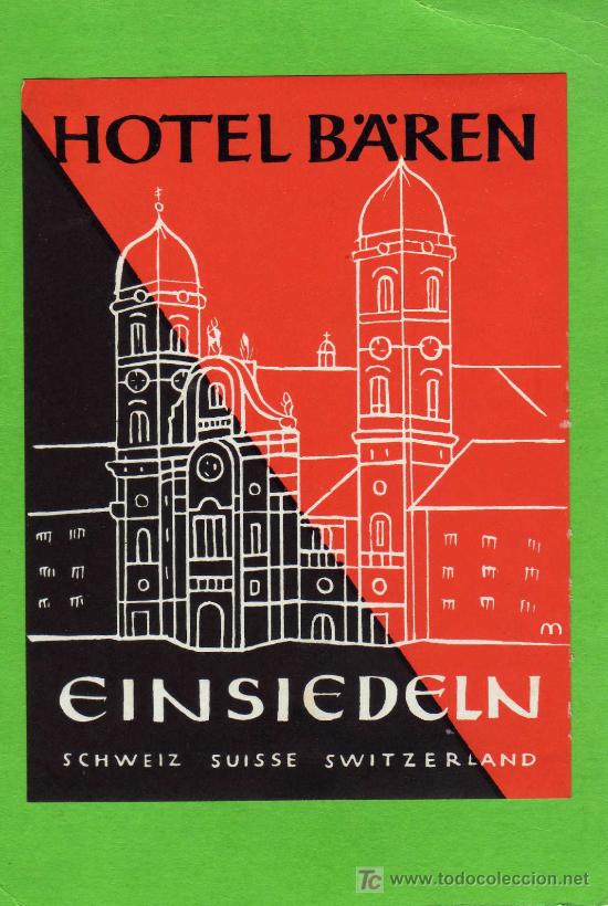 Etiquetas antiguas: ETIQUETA HOTEL -  HOTEL BAREN  - EINSIEDELN - SUIZA .