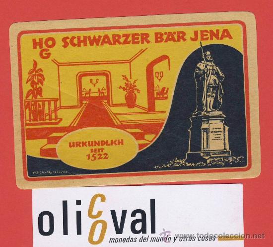 Etiquetas antiguas: ETIQUETA  HOTEL -AUSTRIA-HOG SCHWARZER BAR JENA-URKUNDLICH - ILUSTRACION   -HUECO-96 X 65 mm