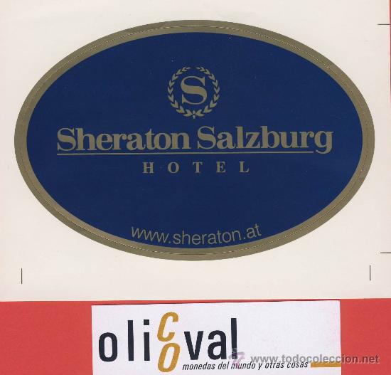 Etiquetas antiguas: ETIQUETA HOTEL -AUSTRIA-HOTEL SHERATON SALZBURG -LUCEERNE- AHDESIVO ORO OVAL-120 mm