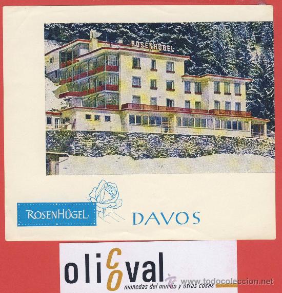 Etiquetas antiguas: ETIQUETA  HOTEL -SUIZA-HOTEL ROSENHUGEL-DAVOS  -ILUSTRACION FOTOGRAFICA- 125 X 110  mm