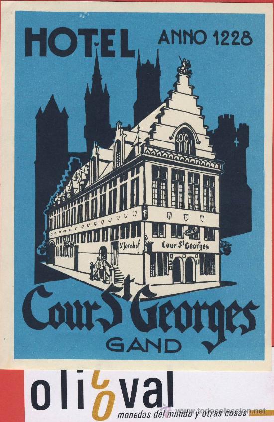 Etiquetas antiguas: ETIQUETA  HOTEL -BELGICA -HOTEL  COUR ST.GEORGES-GRAND - BUENA ILUSTRACION  -HUECO - 120X 88 mm