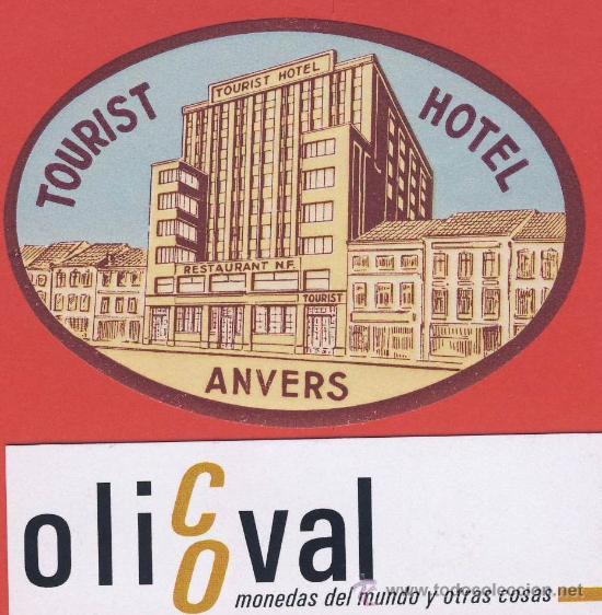 Etiquetas antiguas: ETIQUETA  HOTEL -BELGICA -HOTEL YURIST -ANVERS - ILUSTRACION  -HUECO -  OVAL 75 mm