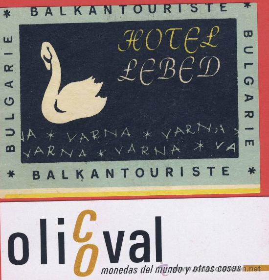 Etiquetas antiguas: Etiqueta HOTEL - BULGARIA - HOTEL LEBED -VARNA- ILUSTRACION- -HUECO 80X 55 mm