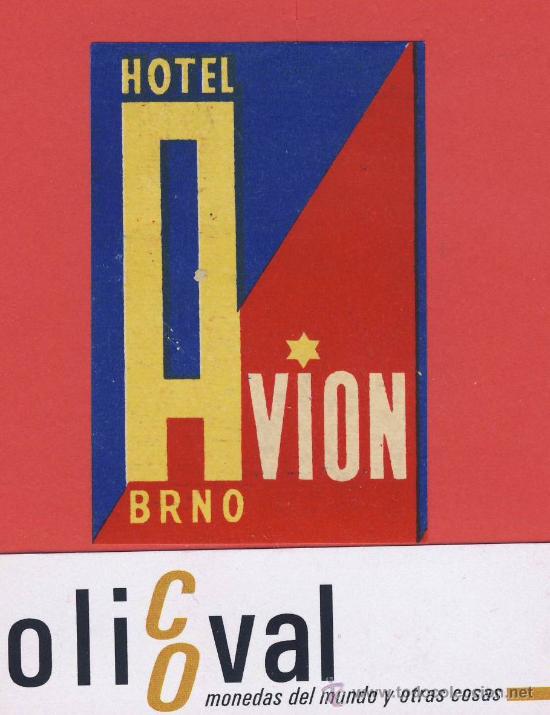 Etiquetas antiguas: ETIQUETA HOTEL -CHESCOLOVAQUIA- REPUBLICA CHECA-HOTEL AVION-BRNO-HUECO-42X70 mm